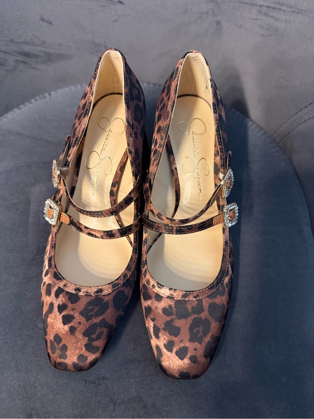 Jessica Simpson Leopard-Print Double-Strap Heels - Brown/Black